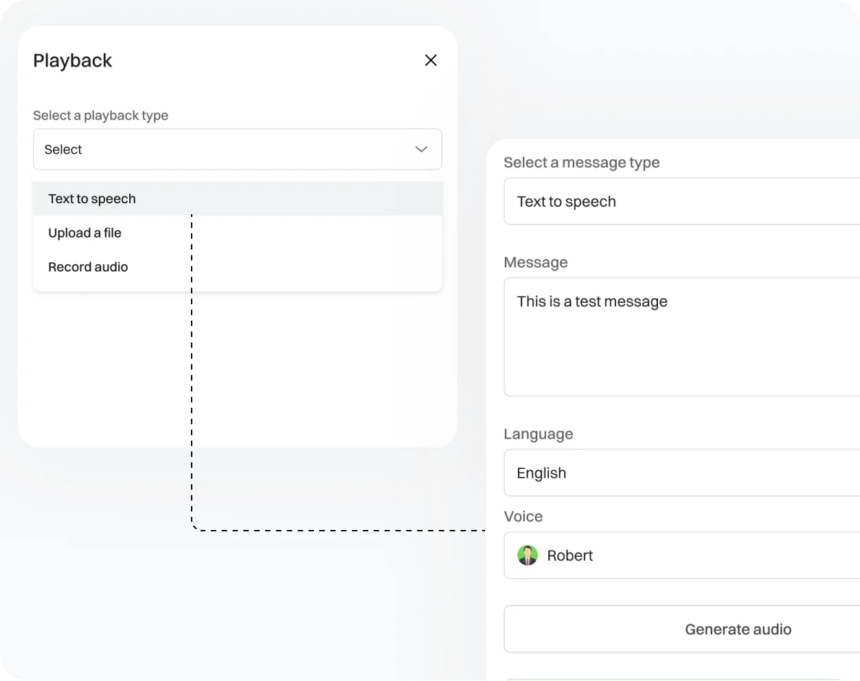 Text to Speech playback type with customization options in Dialaxy App.