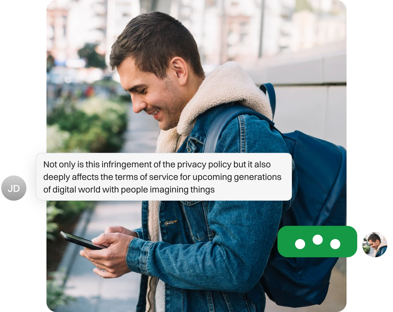 A man indulging in a conversation with the user of Dialaxy app.