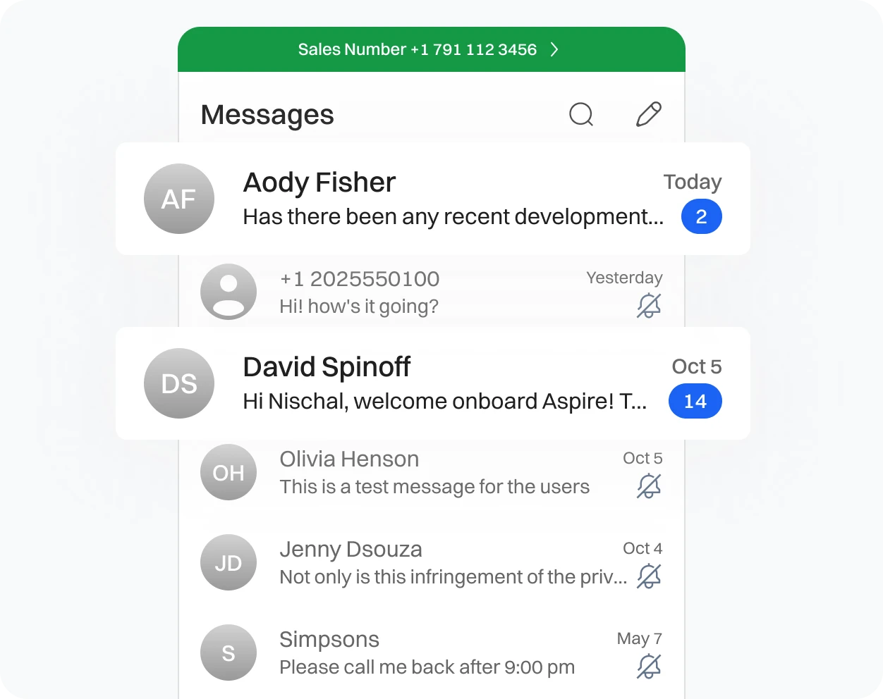Representation of how unmuted conversation show up in Dialaxy app.