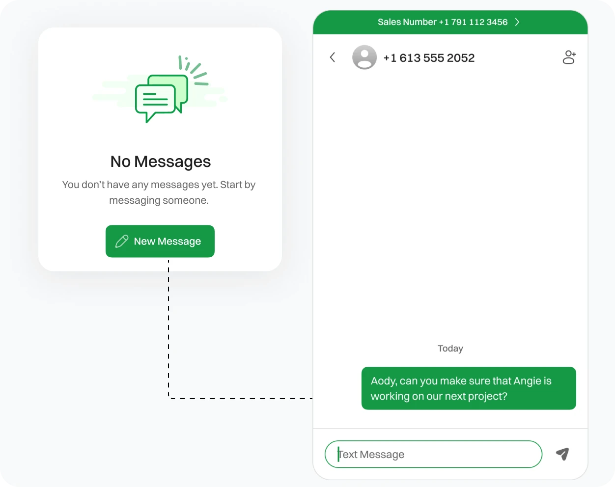 Text Message sent upon "No message" notice from Dialaxy App.