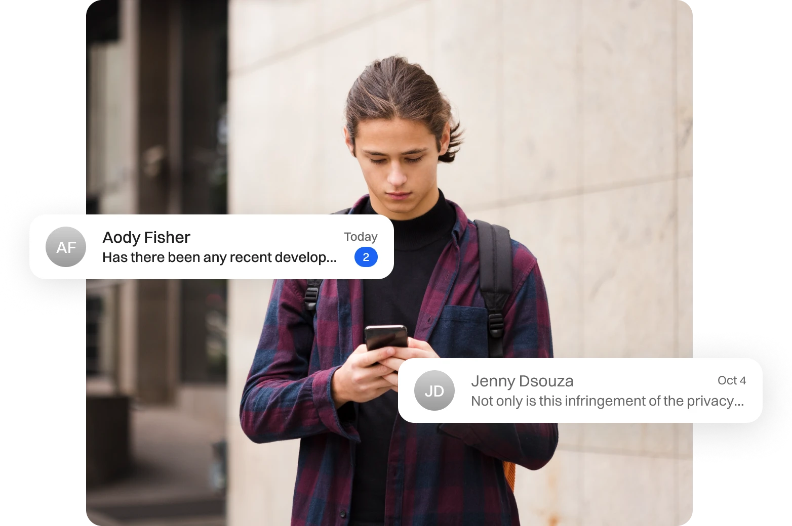 A Boy receiving messages from Dialaxy App.