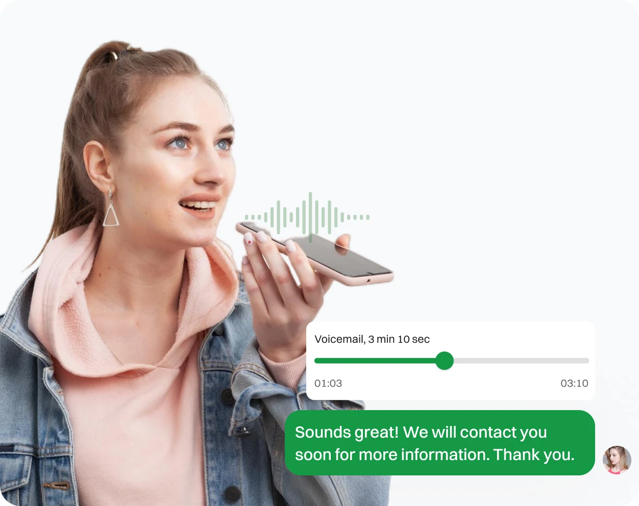 A lady performing voicemail action to a filtered call.