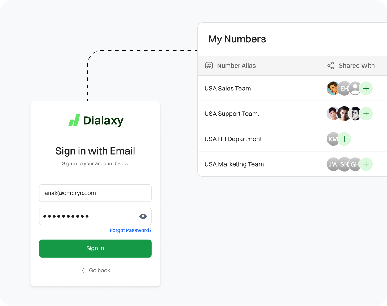 Sign in Dialaxy with Email and see the shared numbers.