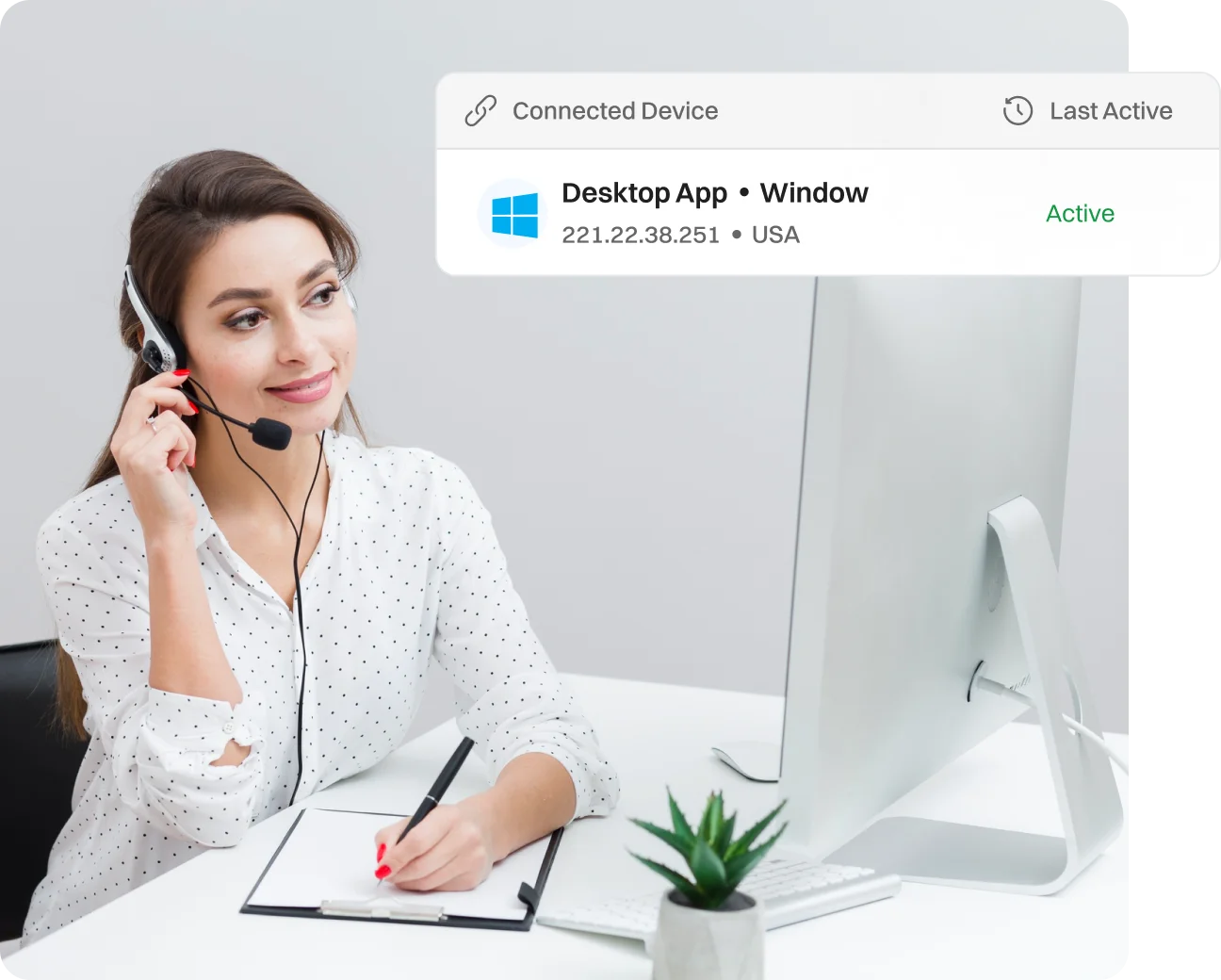 Representation of a lady using Desktop Agent through windows from USA.