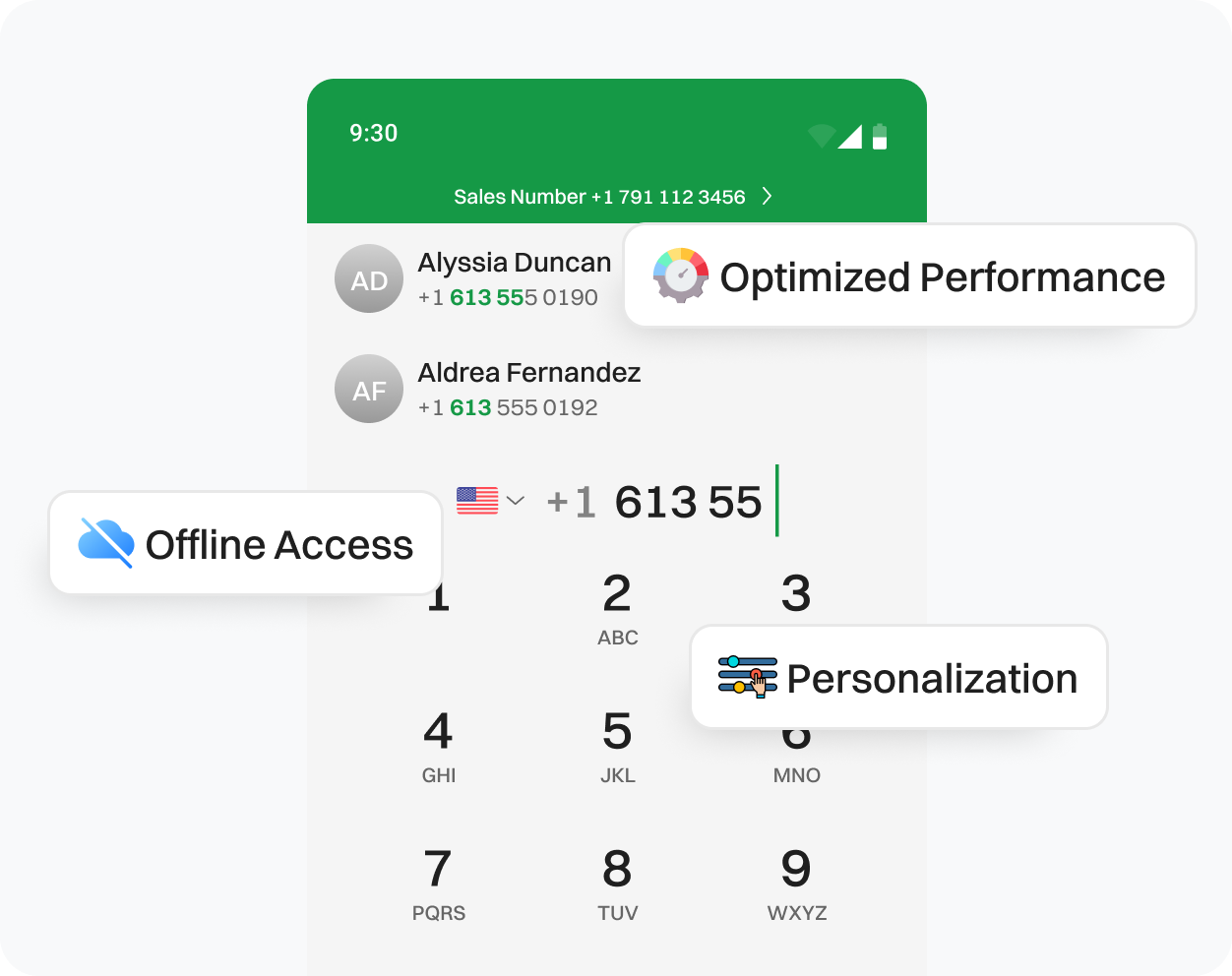 User-friendly interface of the Dialaxy mobile app with optimized performance, offline access and personalization.