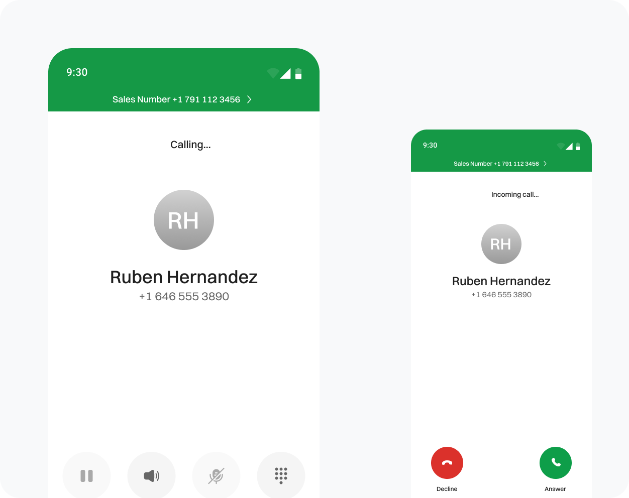 Representation of Incoming Call and Outgoing Call through Dialaxy Mobile App.