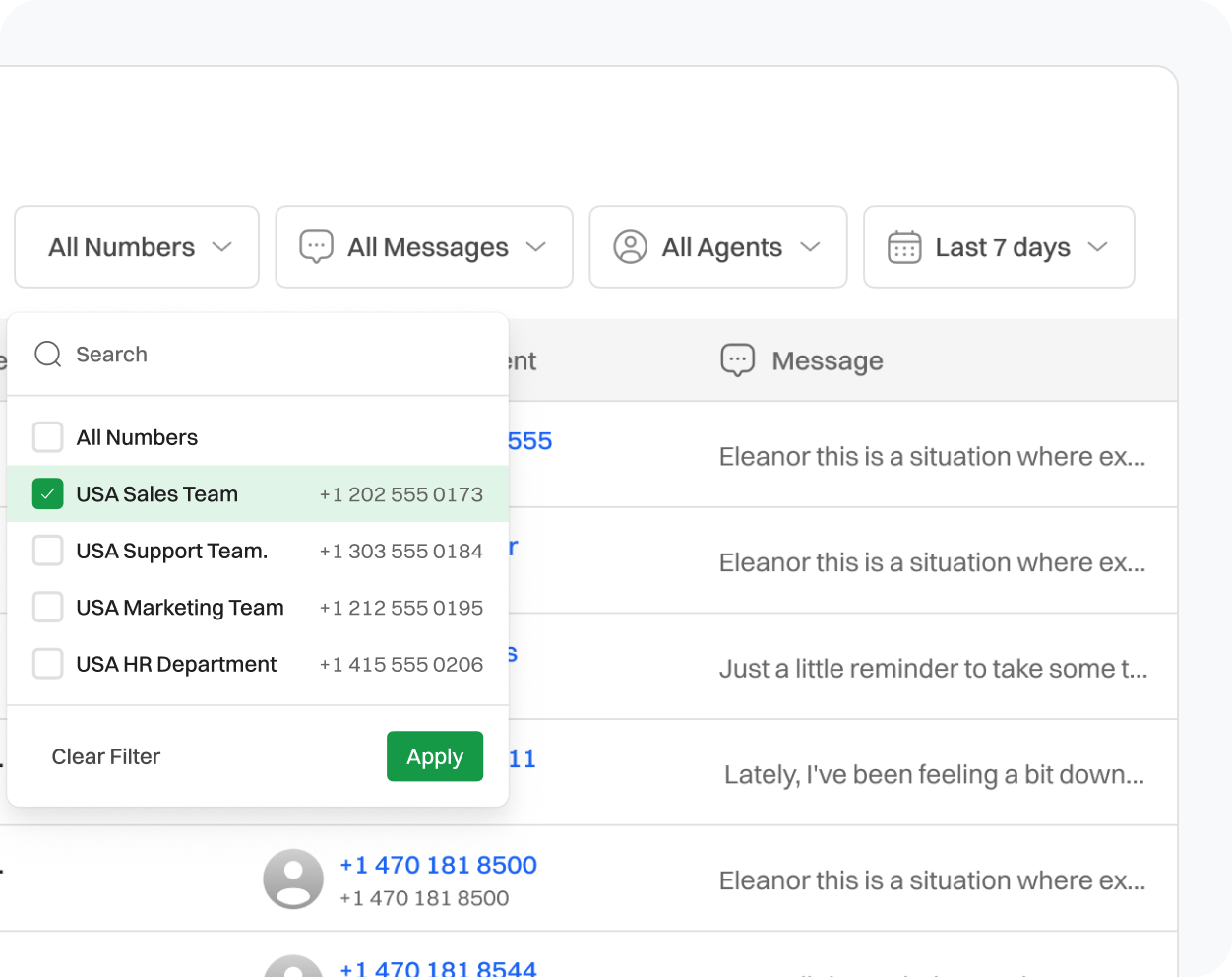 Message being filtered by setting criteria for specific teams.