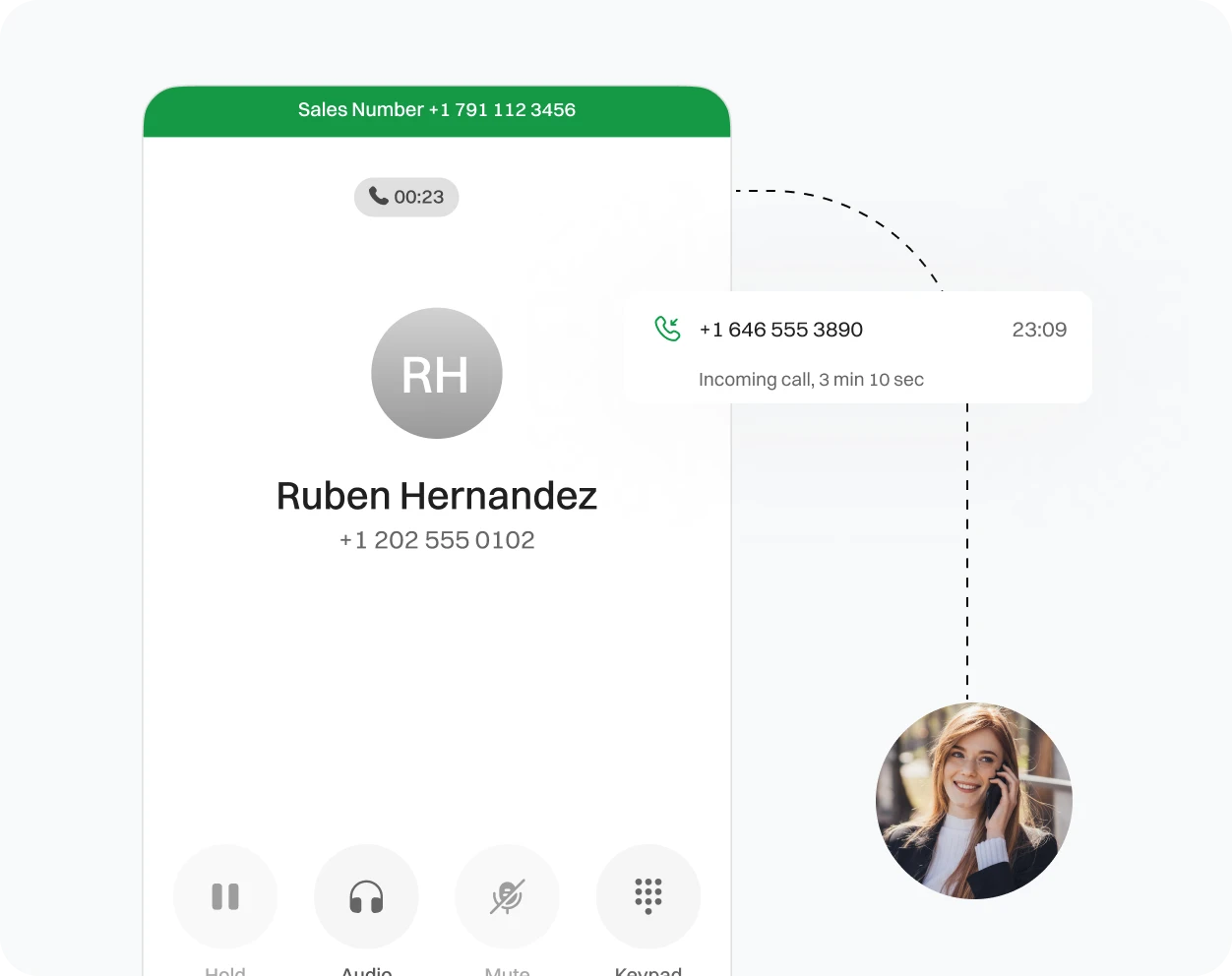 A girl teaching staff indulging in incoming phone call.