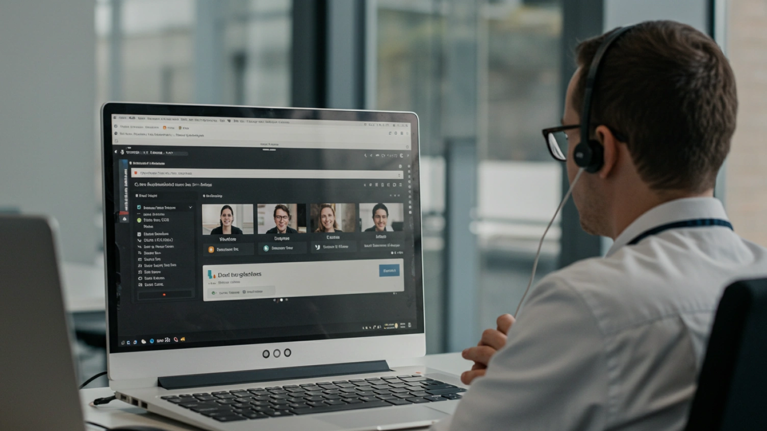 A guy with a laptop using cloud communication mediums