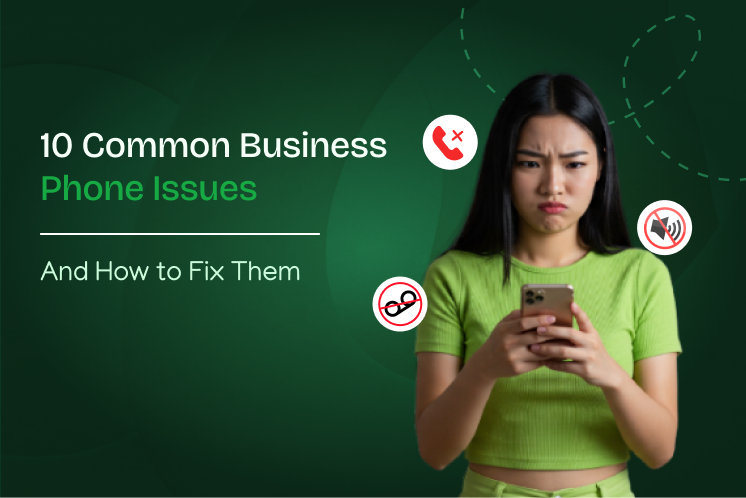 A woman looks frustated while holding a smartphone,with icons of phone issues around her.