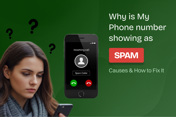 Woman looking at phone continuously while an incoming call is marked as spam caller.
