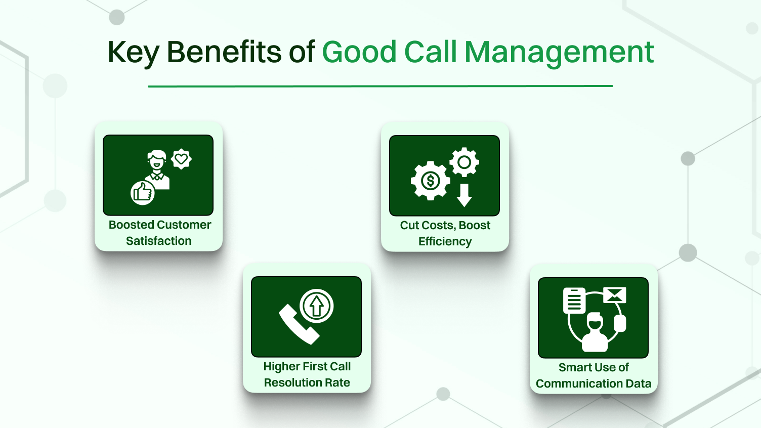 This picture shows the key benefits of good call management.