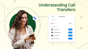 Woman using a phone to transfer a call to a team member