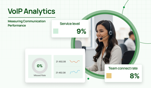 A girls using VoIP analytics to see metrics.