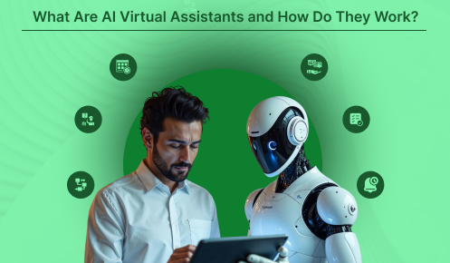 In this picture a man is having conversation with robot.